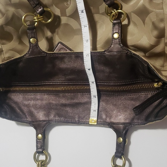 Coach Mia Op Art Lurex Brown Sateen Leather Trim Gold Hardware 15758 w/Dust Bag - Picture 4 of 8